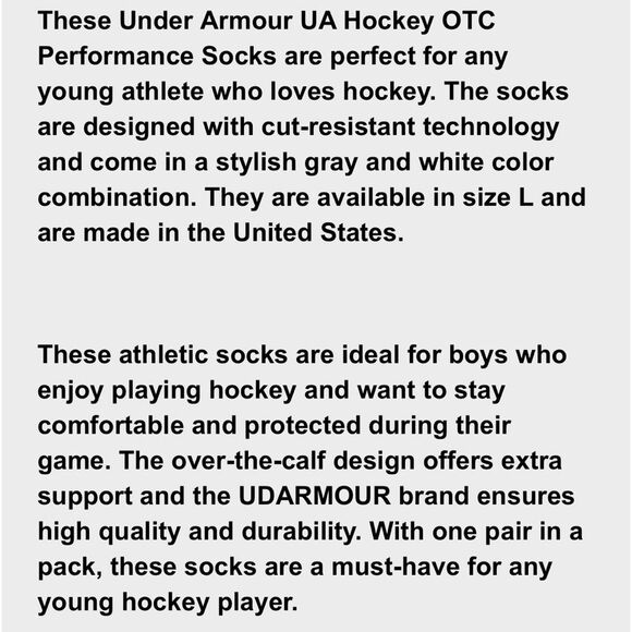 UNDER ARMOUR HOCKEY YOUTH PERFORMANCE OVER THE CALF SOCKS IN LARGE NWT - Picture 4 of 5